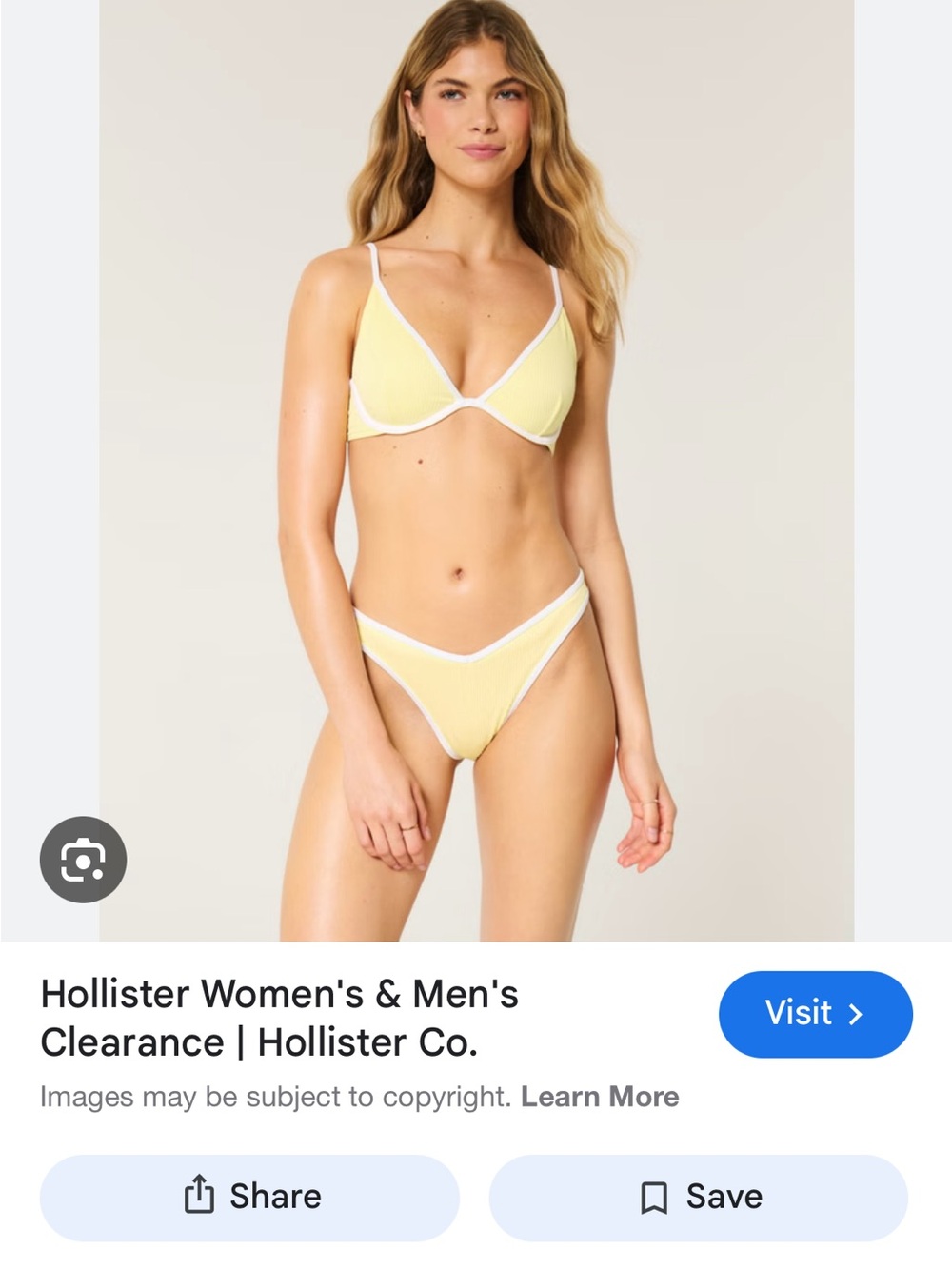 Hollister Pale Yellow Bikini Set with White Trim